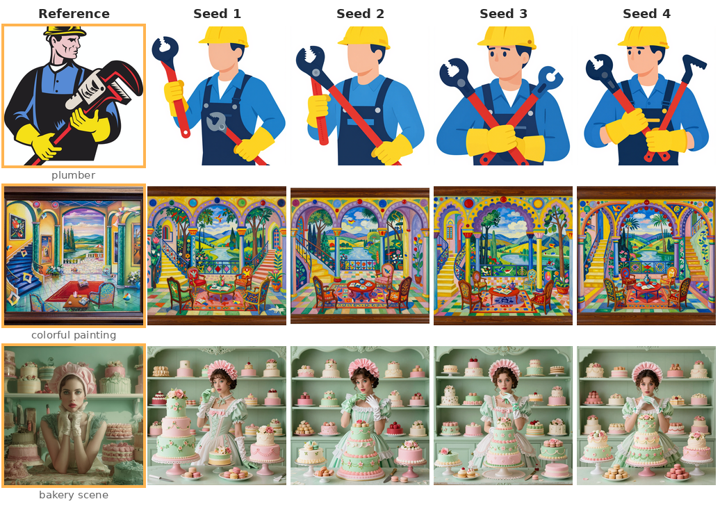 Four different random seeds producing nearly identical outputs