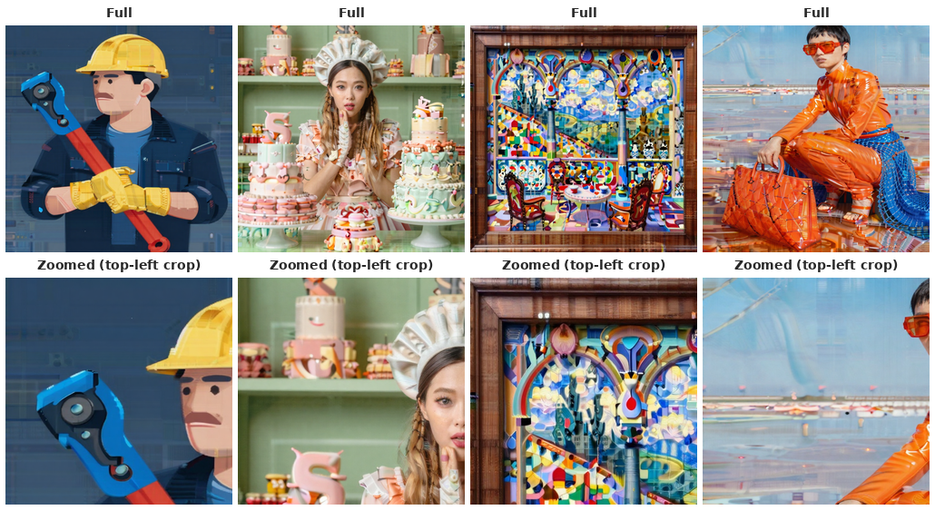 Zoomed-in crops showing artifacts from random dropout