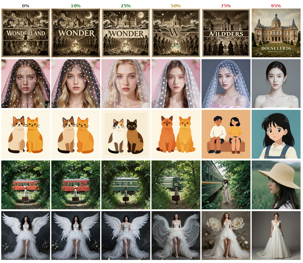 Text content token dropout from 0% to 95%