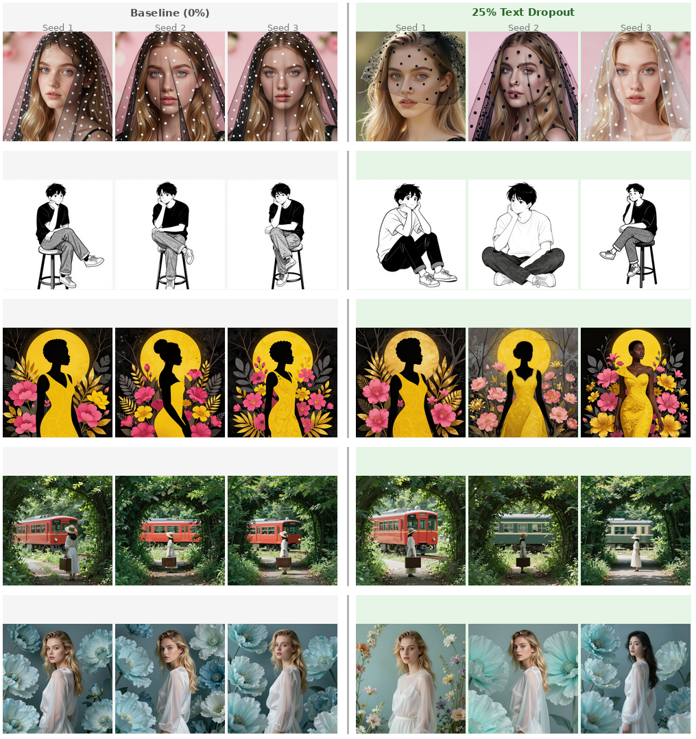 Text dropout seed diversity comparison